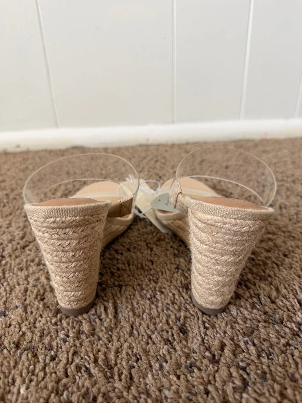 A New Day Clear Strap Espadrille Wedge Sandals Nude Beige Size 6 NWT